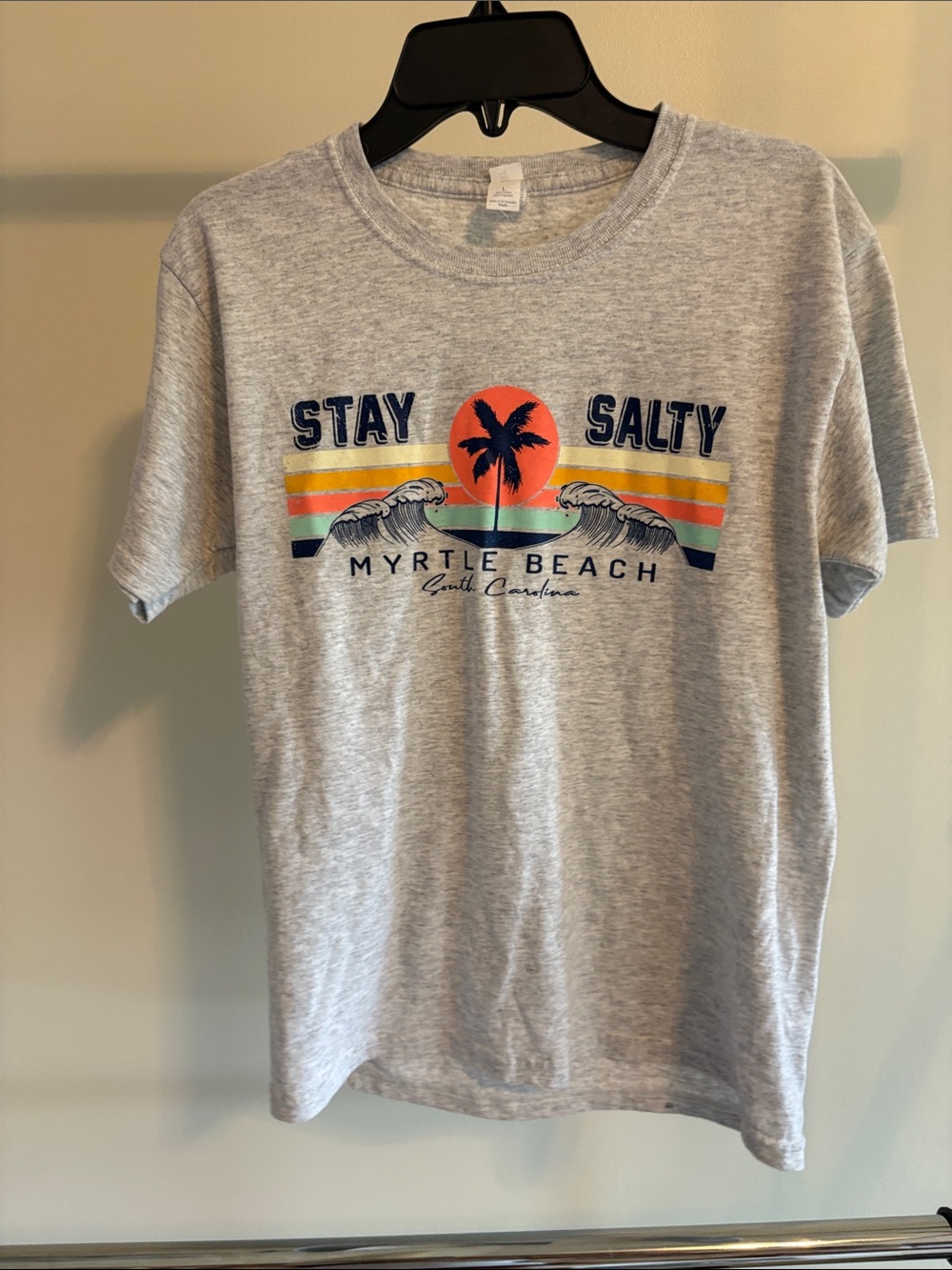 Jerzees Gray 'Stay Salty' Myrtle Beach Tee with Orange Palm Graphic